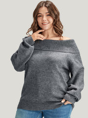 Solid Pointelle Knit Foldover Off Shoulder Knit Top