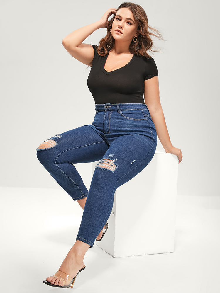 Skinny Moderately Stretchy Mid Rise Medium Wash Pocket Jeans