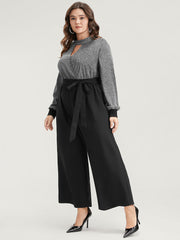 Solid Patchwork Pocket Keyhole Belted Sequin Jumpsuit