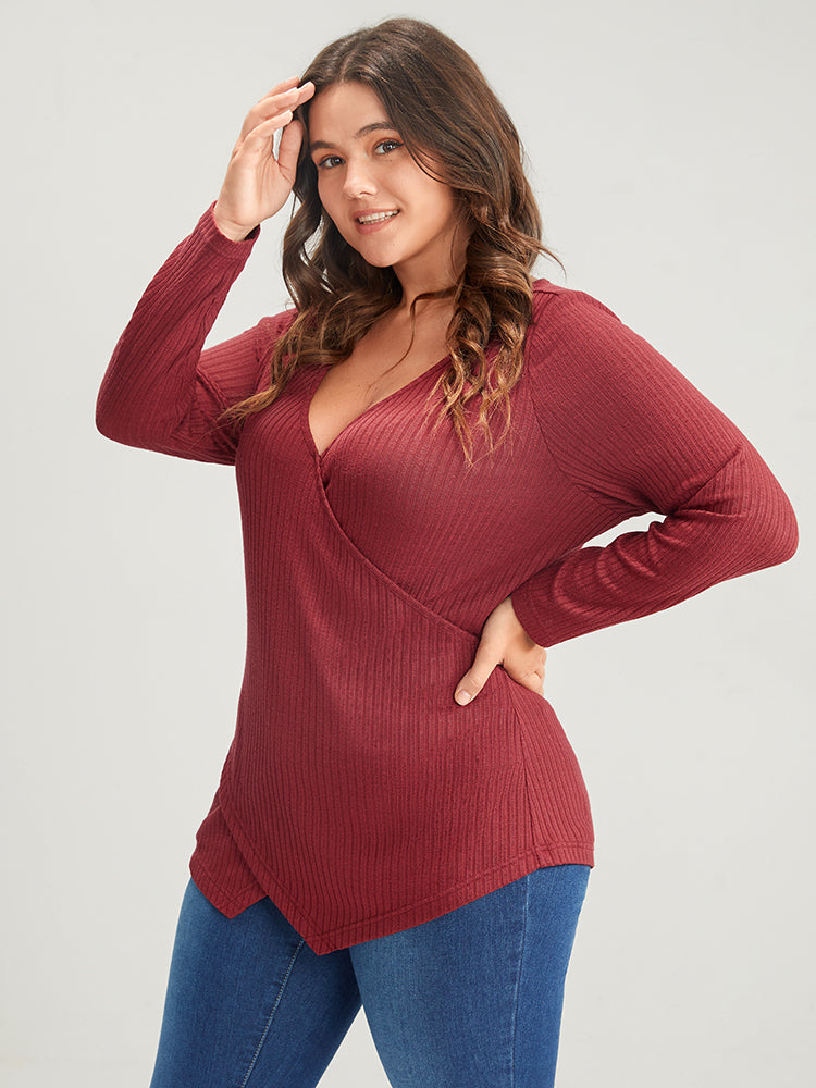 Solid Crisscross Rib Knit Long Tee