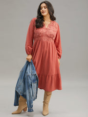 Solid Lace Panel Wrap Patchwork Dress