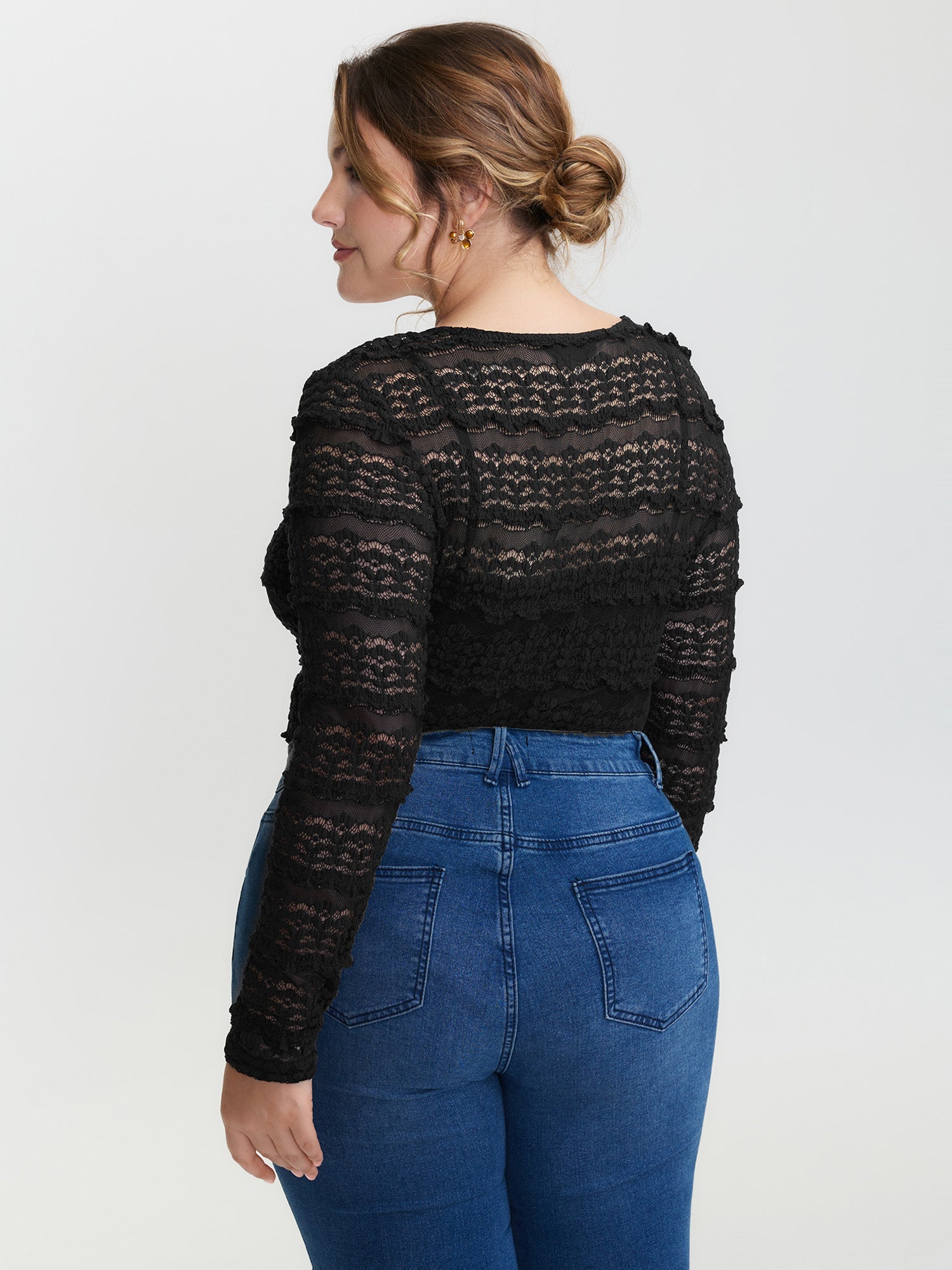 Sheer Textured Scoop Neck Bodysuit