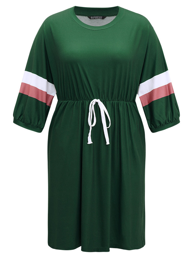 Striped Contrast Pocket Bowknot Patchwork Dress