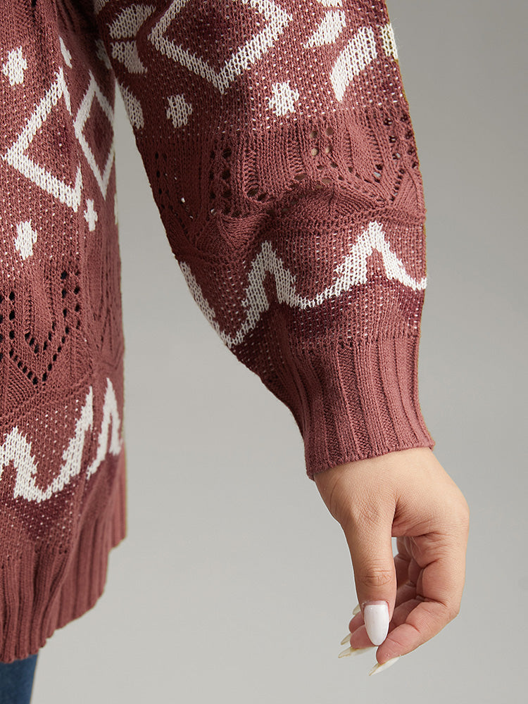 Bandana Print Eyelet Metal Button Fly Cardigan