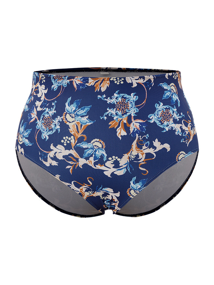 Floral Knot Front Ruched Ruffles Swim Dress