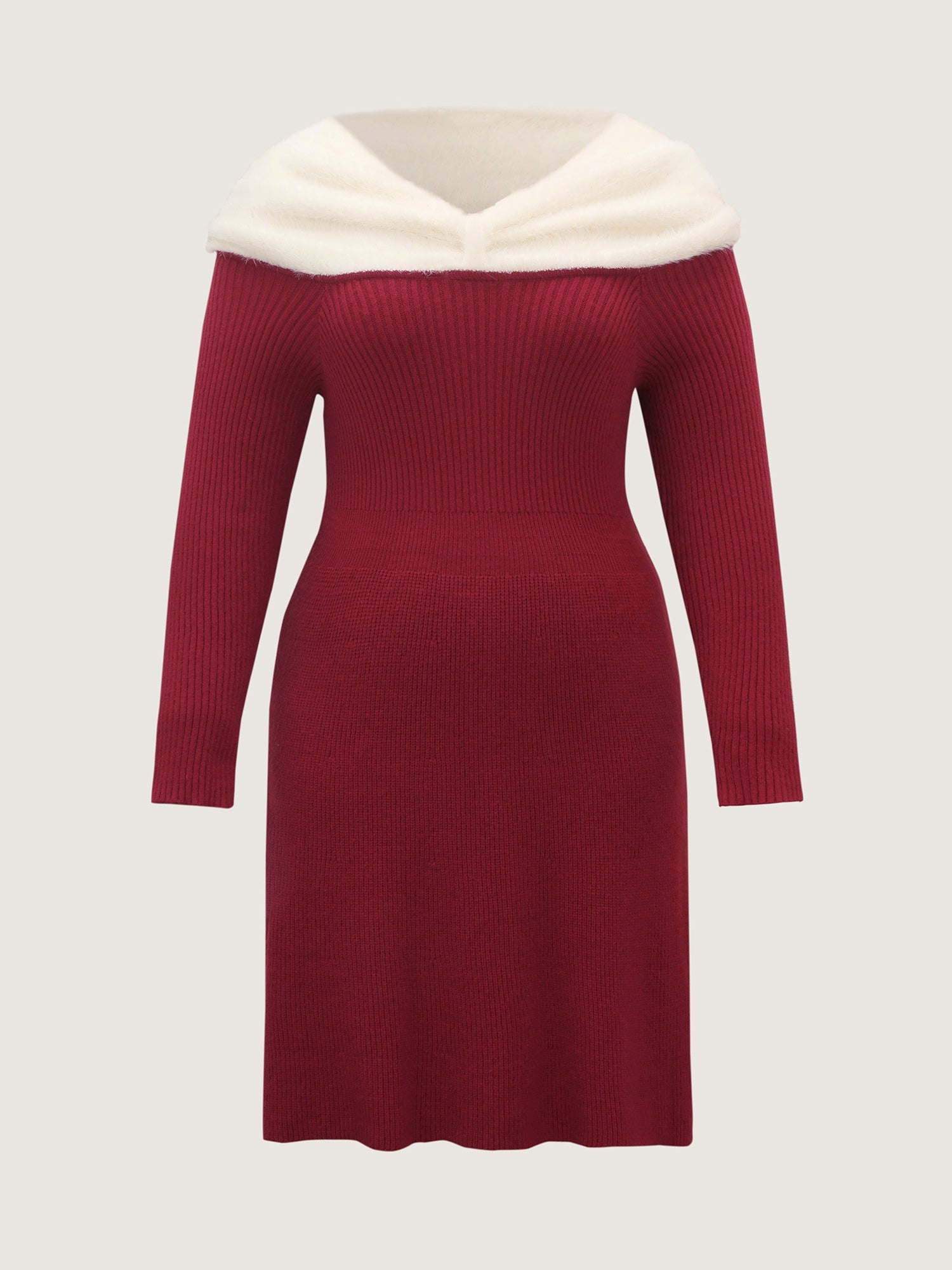 Fuzzy Off-Shoulder Color Block Sweater Dress