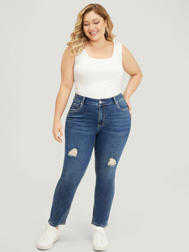 Straight Leg Very Stretchy High Rise Medium Wash Jeans
