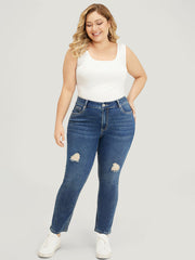 Straight Leg Very Stretchy High Rise Medium Wash Jeans