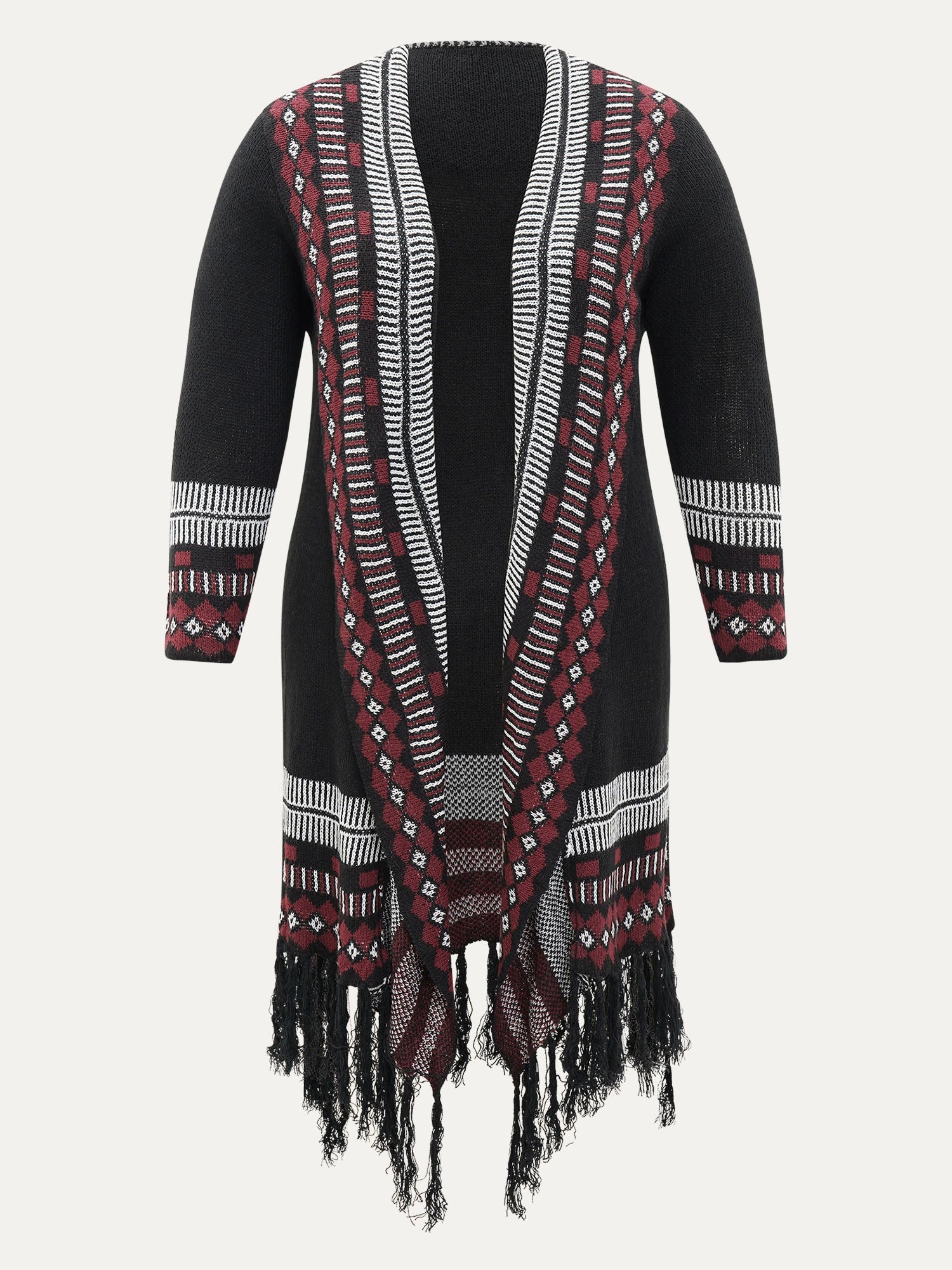 Bandana Print Fringe Trim Maxi Cardigan