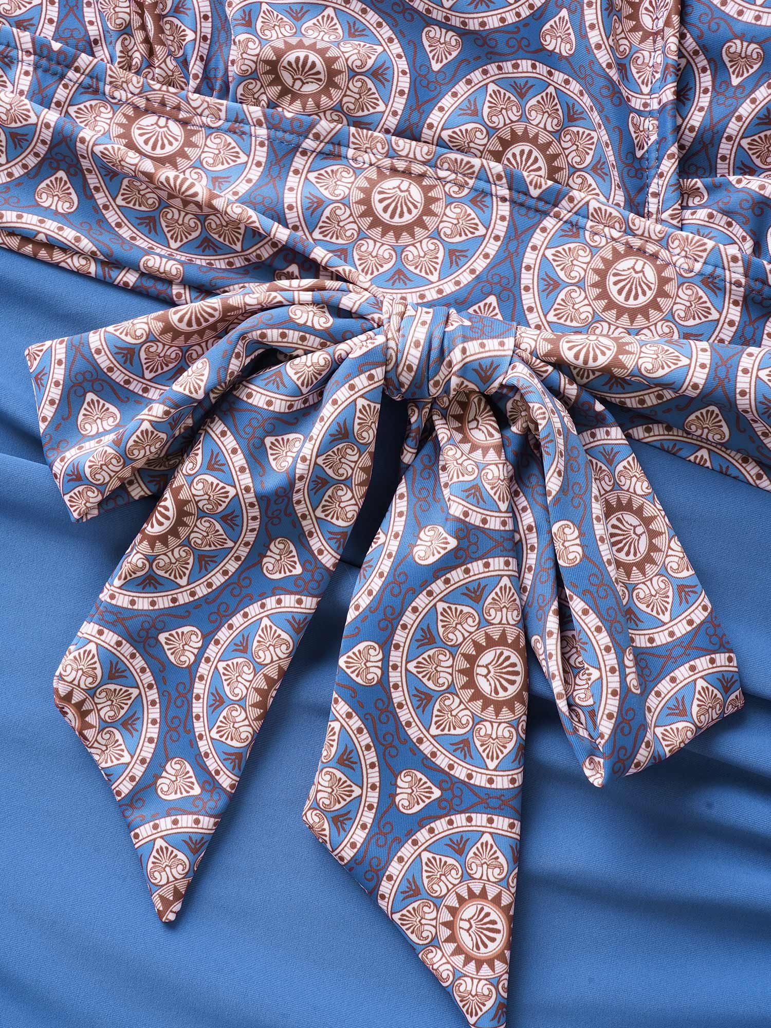 Boho Print Overlap Collar Patchwork One Piece Swimsuit