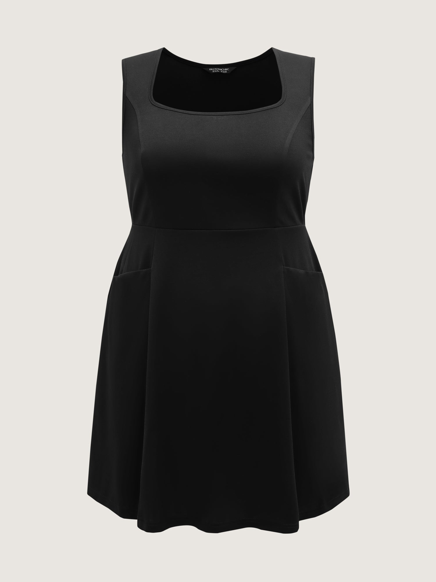 Stretchy Pockets Cinched-Waist Flared Midi Dress