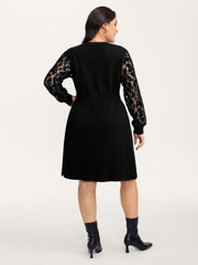 Sheer Lace Sleeve Patchwork Sweater Dress