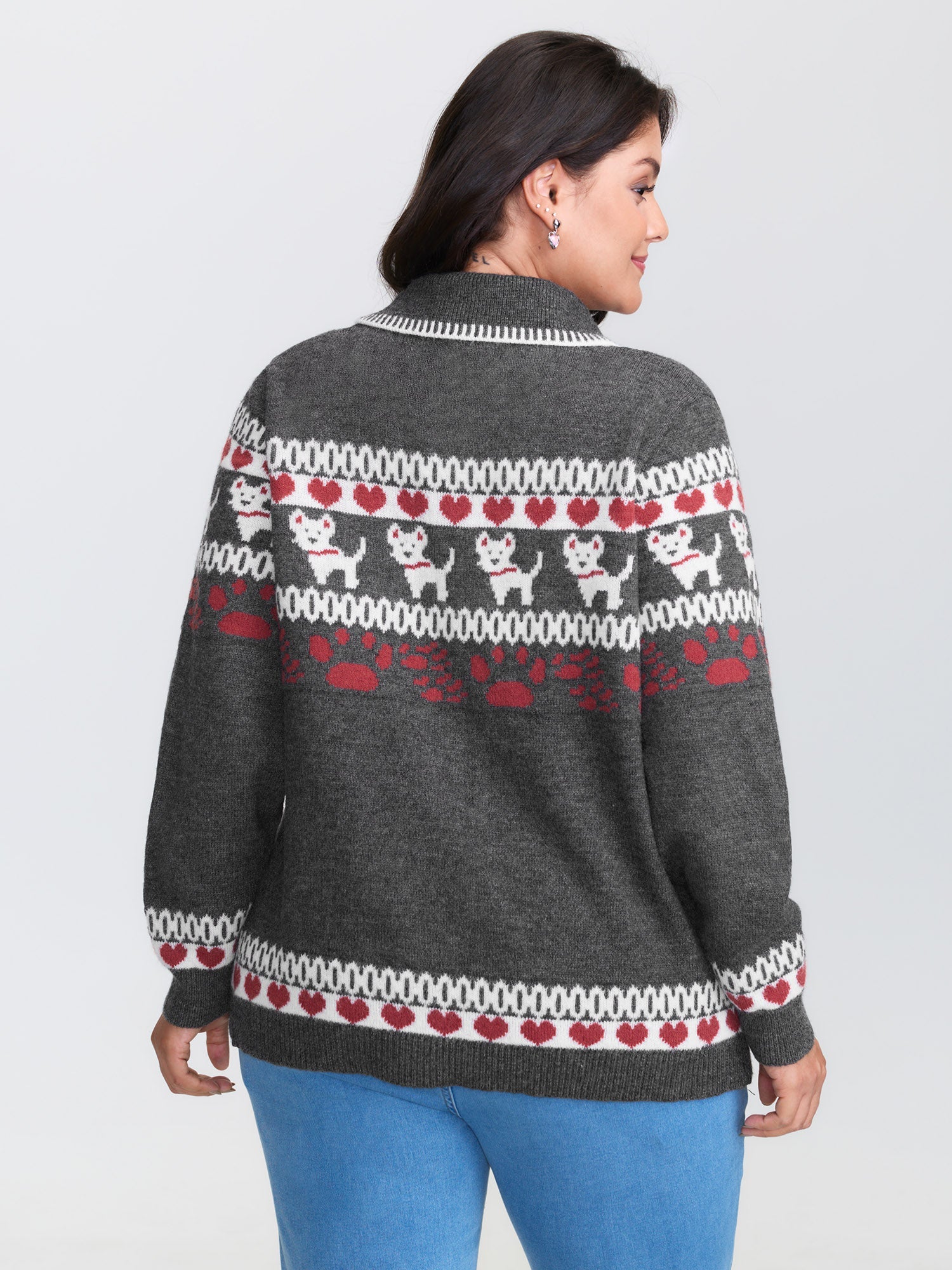 Animal Print Jacquard Polo Collar Knit Cardigan