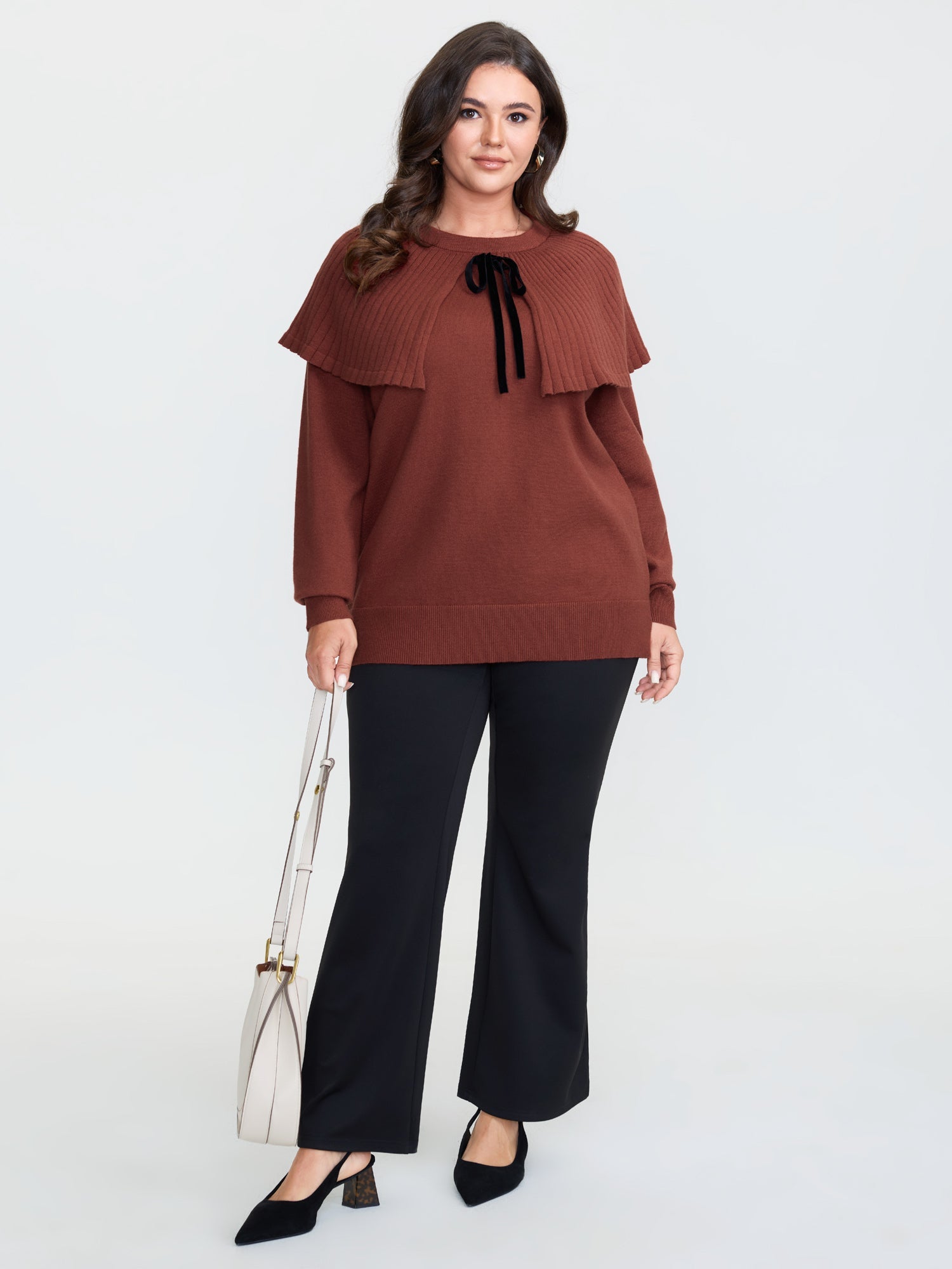 Faux Two-Piece Cape Velvet Bow Pullover