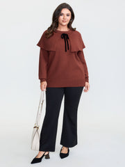 Faux Two-Piece Cape Velvet Bow Pullover
