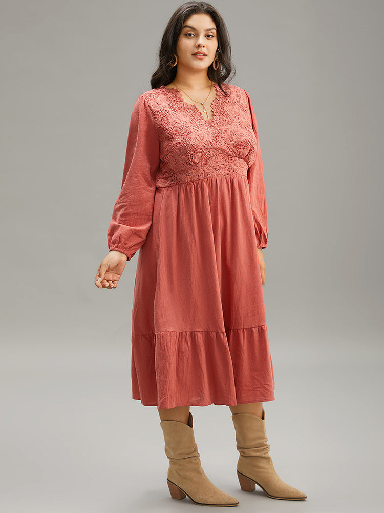 Solid Lace Panel Wrap Patchwork Dress