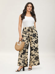 Silhouette Floral Print Ties Side Seam Pocket Pants