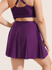 Solid Pocket Ruffles Swim Skirt