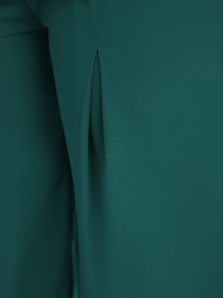 Solid Pleated Button Detail Straight Leg Pants