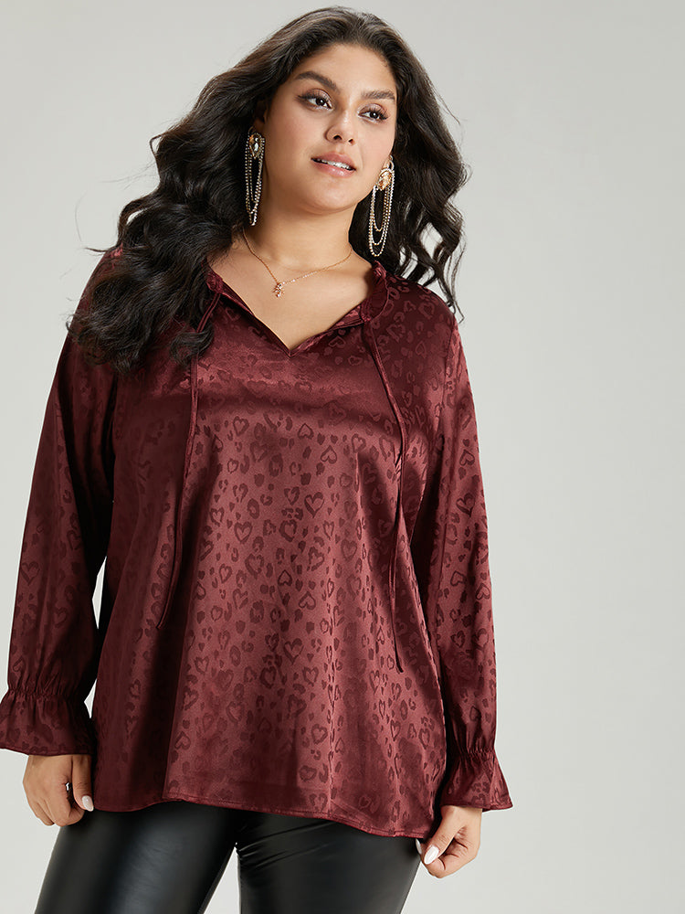 Solid Knot Neck Frill Trim Flutter Sleeve Blouse