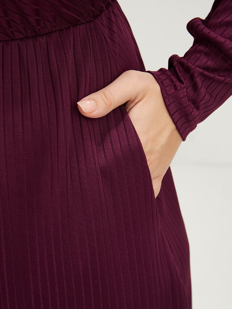 Solid Dolman Sleeve Pocket Rib Knit Wrap Dress
