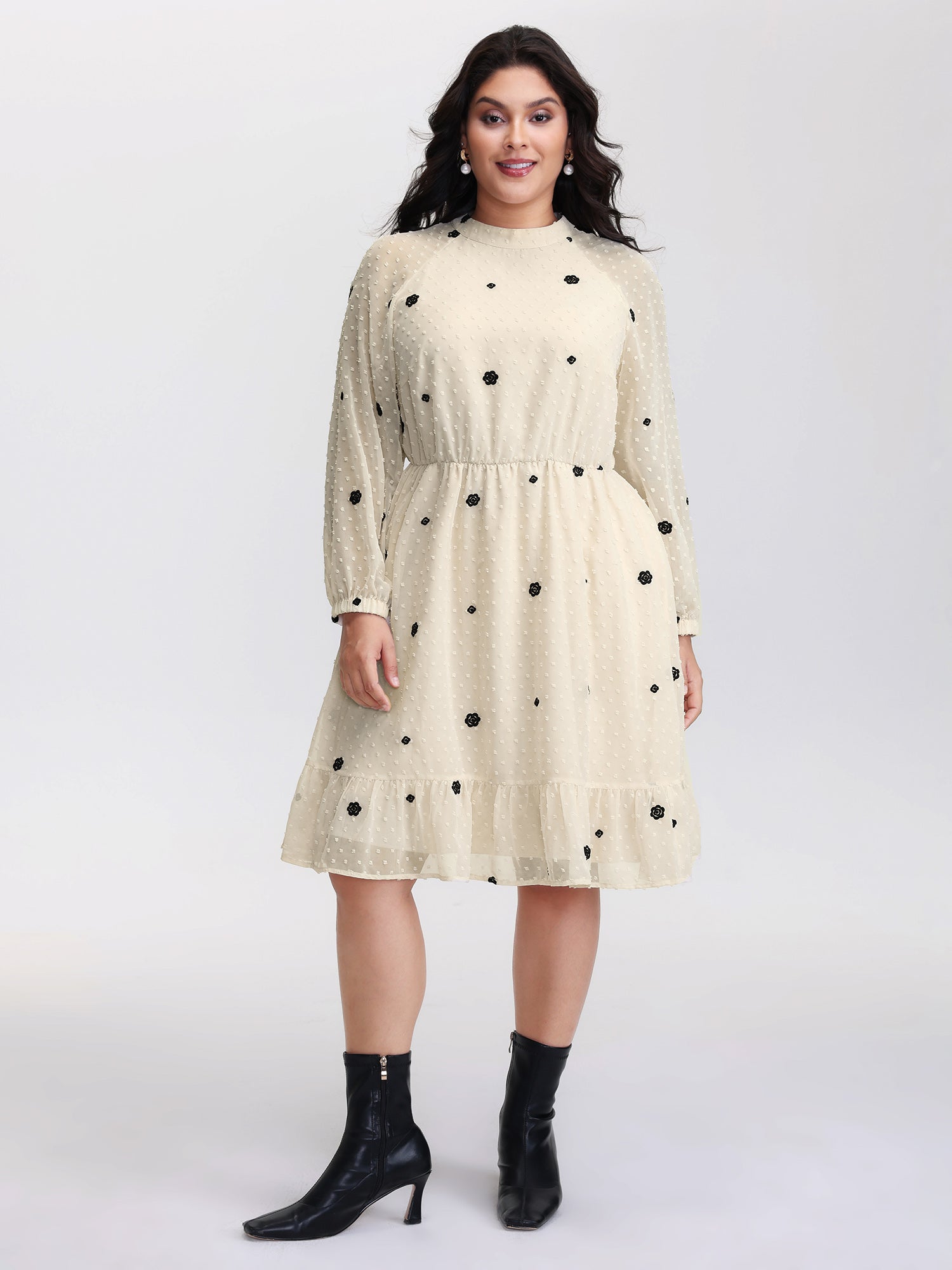 Sheer Textured Ruffled Hem Midi Dress