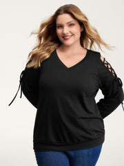 Shoulder Crosstie Design V-Neck Sweatshirt