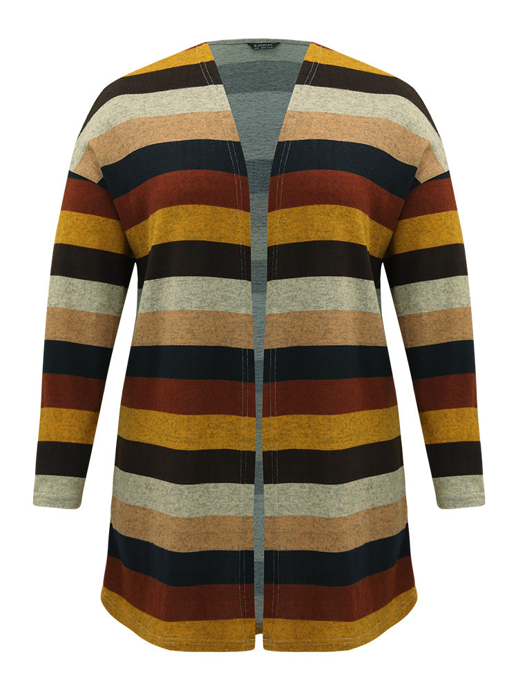 Striped Contrast Open Front Kimono