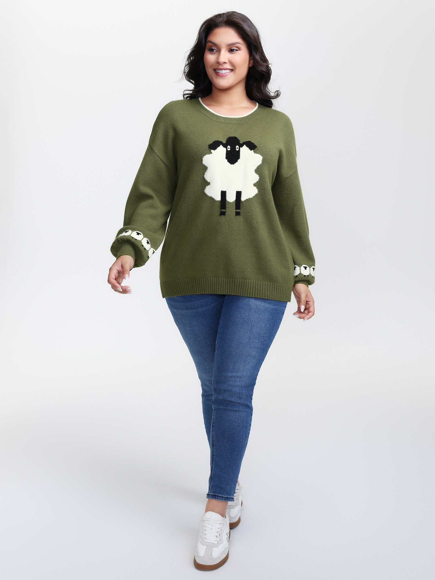 Sheep Pattern Balloon Sleeve Pullover