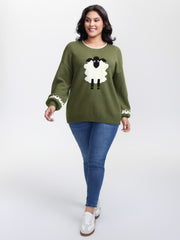 Sheep Pattern Balloon Sleeve Pullover