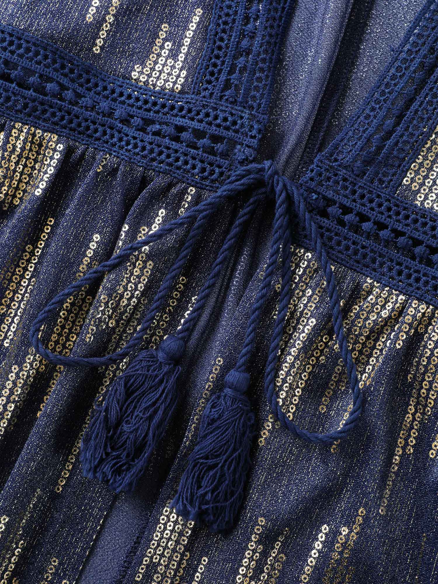 Glitter Tassels Webbed Open Front Kimono