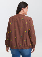 Sunflower Textured Embroidery Button Jacket