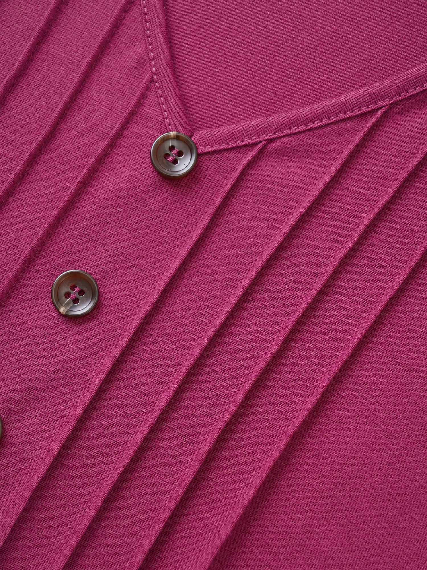 Solid Pleated Front Button Detail V Neck T-shirt