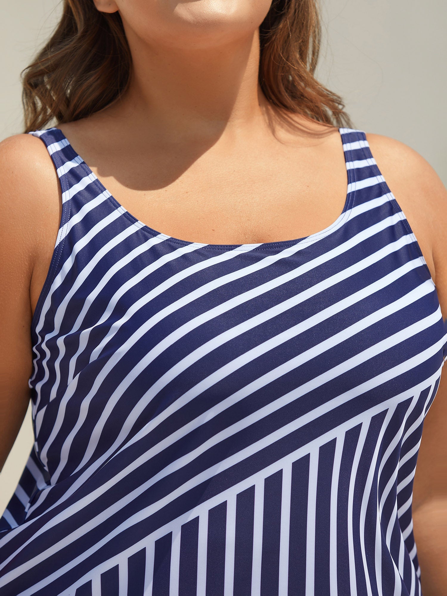 Striped Print Non-Removable Cups Swim Tankini
