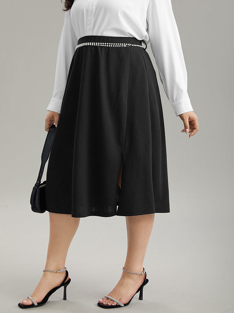 Plain Pearl Beaded Detail Split Side Skirt