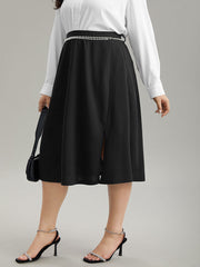 Plain Pearl Beaded Detail Split Side Skirt