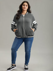 Striped Patchwork Contrast Pocket Zipper Bomber Jacket