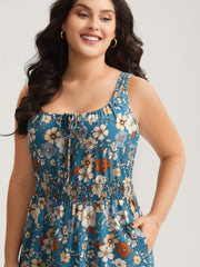 Floral Print Shirred Waist Midi Dress