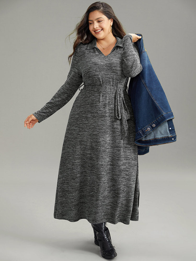 Solid Pocket Elastic Waist Ties Split Hem Dress