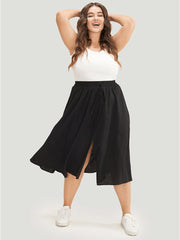 Solid Pocket Knot Elastic Waist Split Hem Skirt