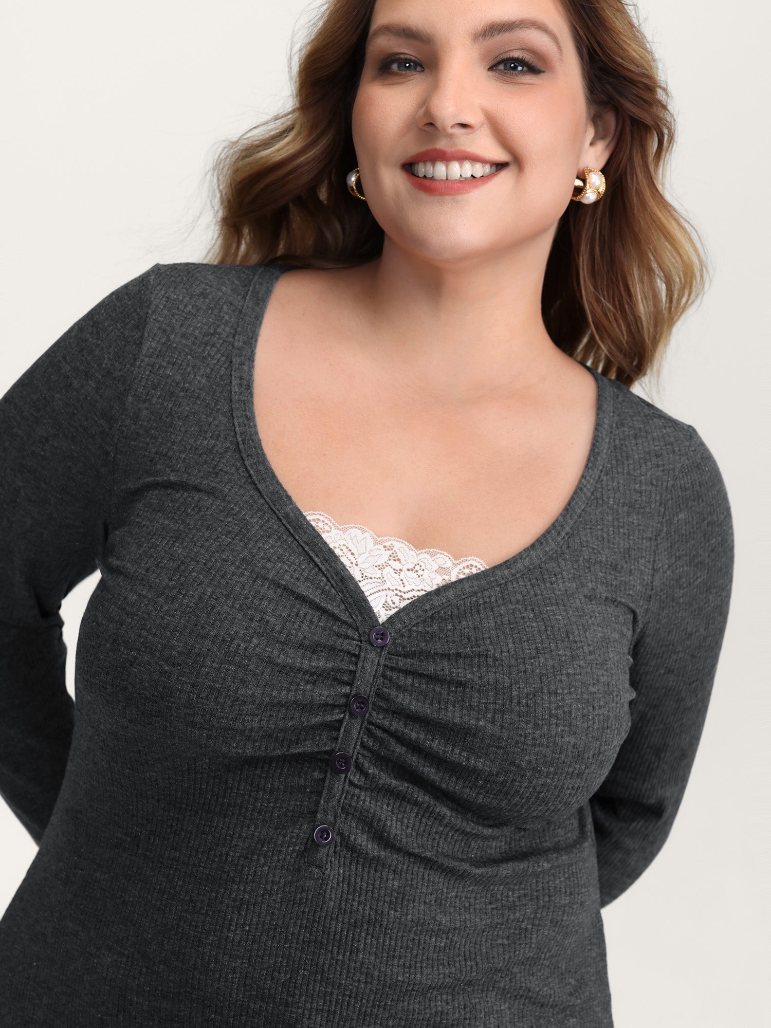 2-In-1 Lace Patchwork Ruched T-Shirt