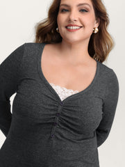 2-In-1 Lace Patchwork Ruched T-Shirt