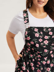Floral Print Overall Straps Stretchy Romper