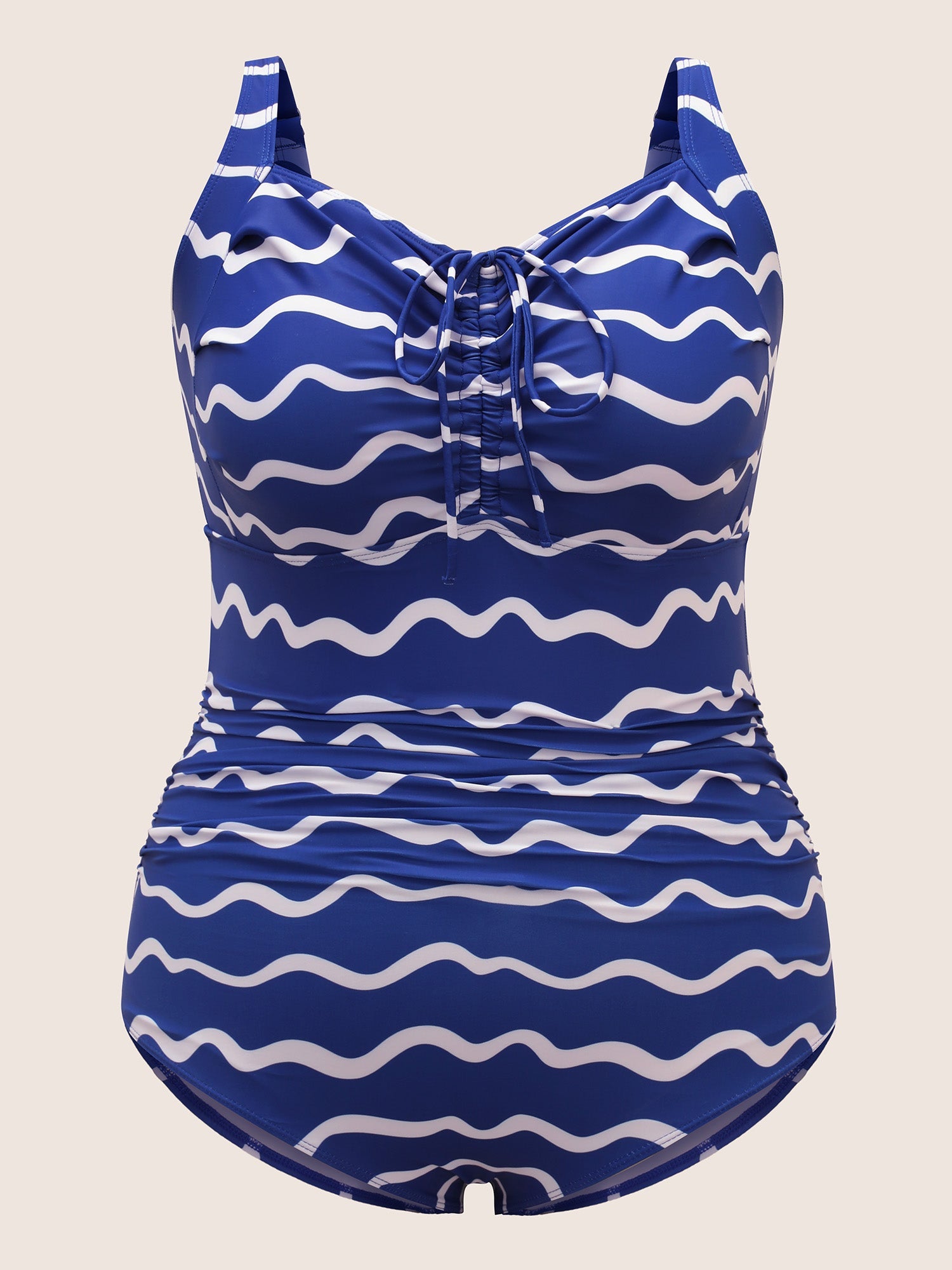 Striped Drawstring Gathered One Piece Swimsuit