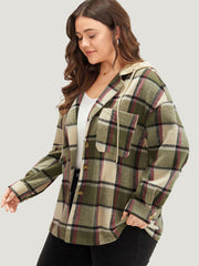 Plaid Hooded Drawstring Pocket Coat