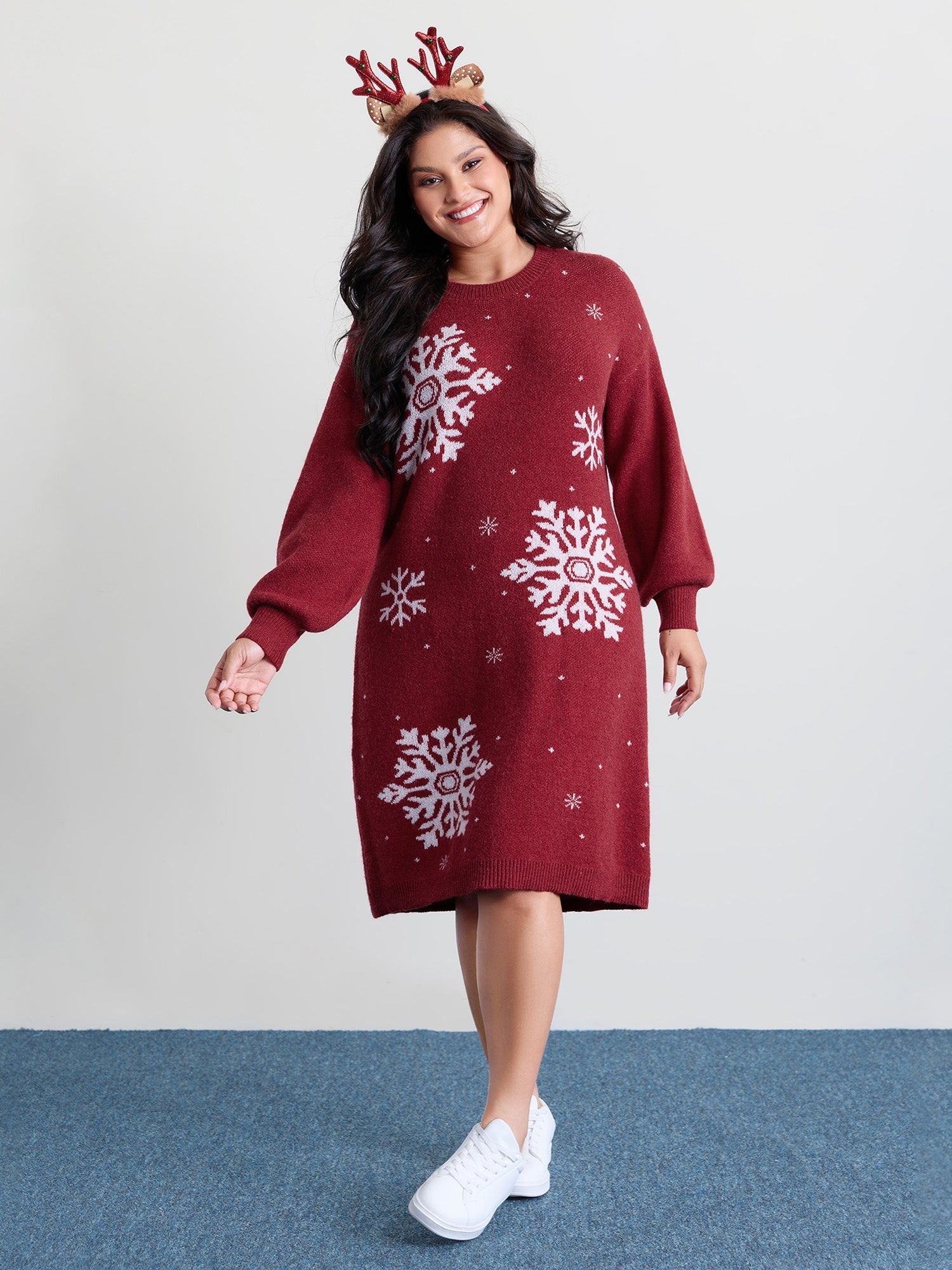 Snowflake Pattern Drop Shoulder Sweater Dress