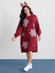 Snowflake Pattern Drop Shoulder Sweater Dress