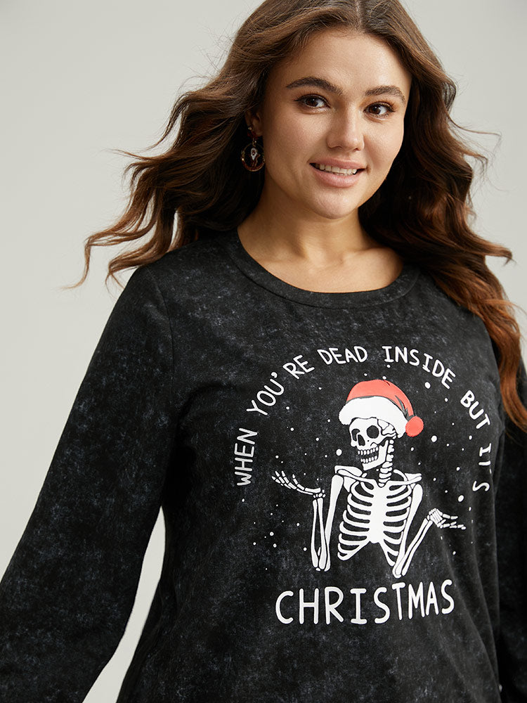 Christmas Vintage Skull Print Crew Neck Sweatshirt