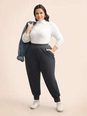 Solid Elastic Waist Carrot Pants