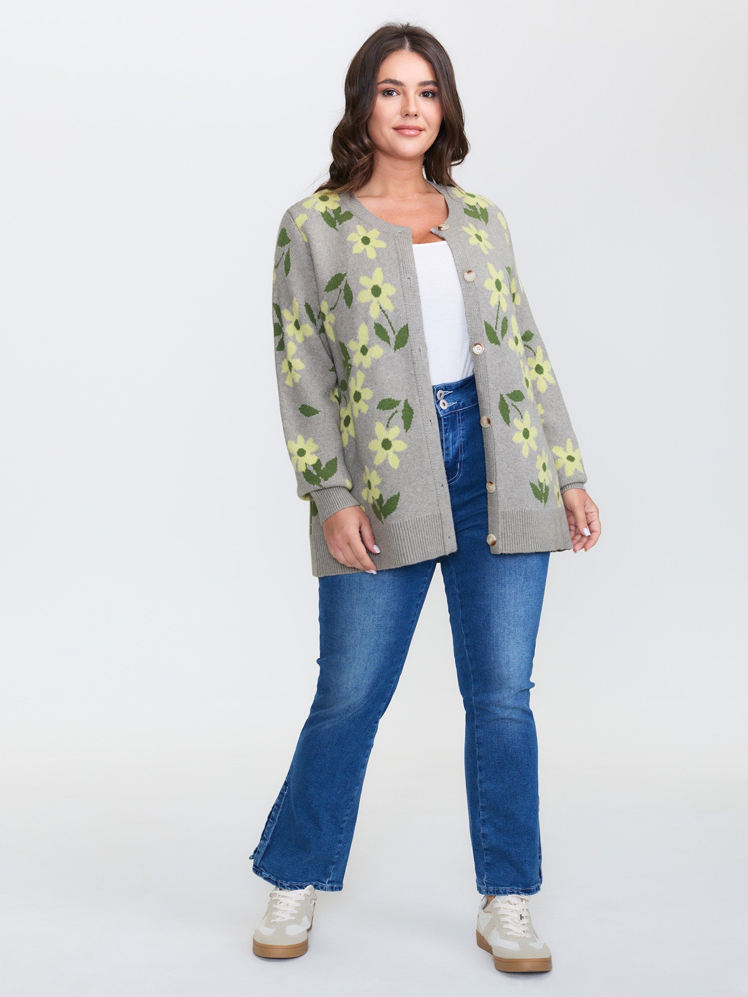 Floral Pattern Jacquard Button Knit Cardigan